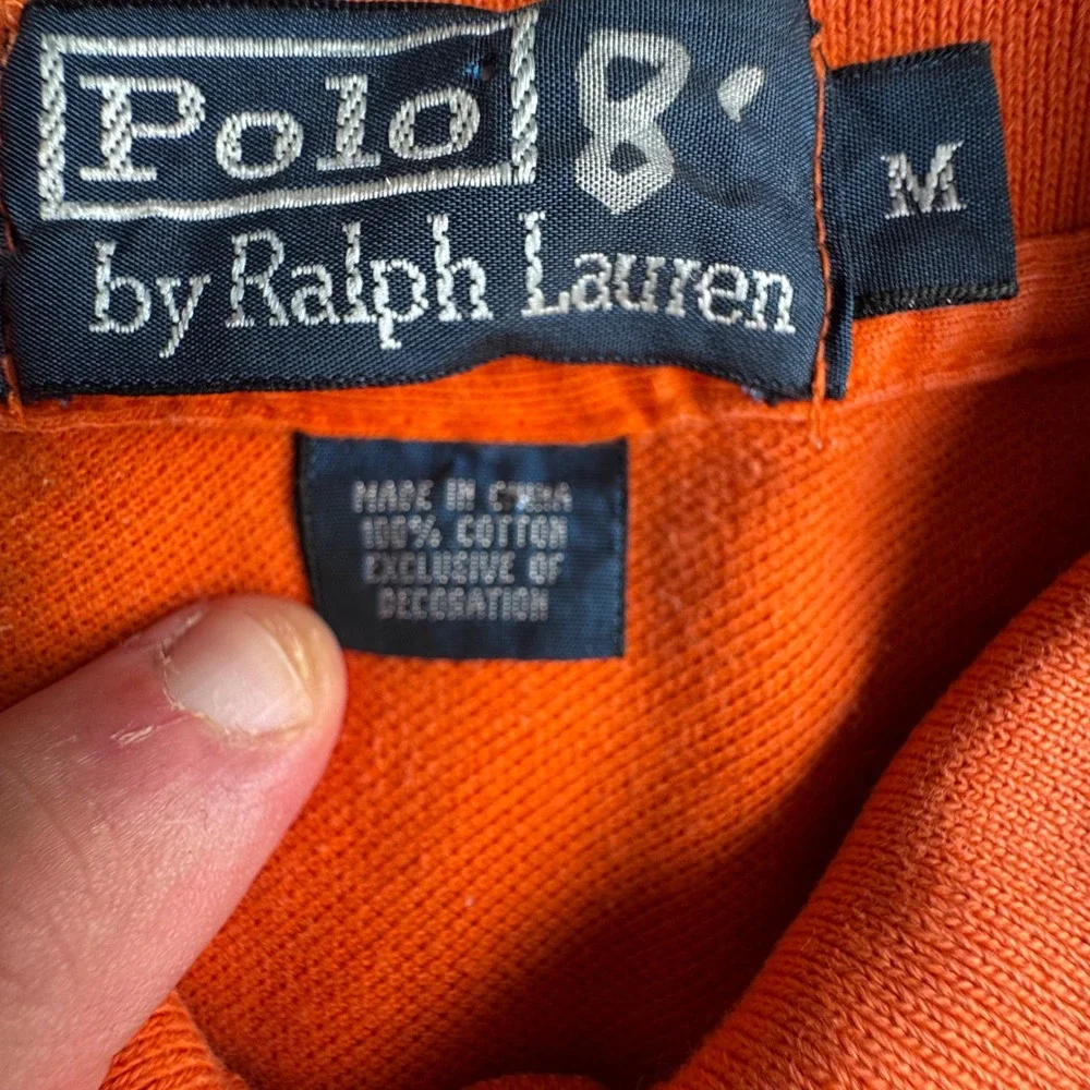 Polo Ralph Lauren Polo Shirt Mens M Orange Navy White Striped Preppy Pique Top